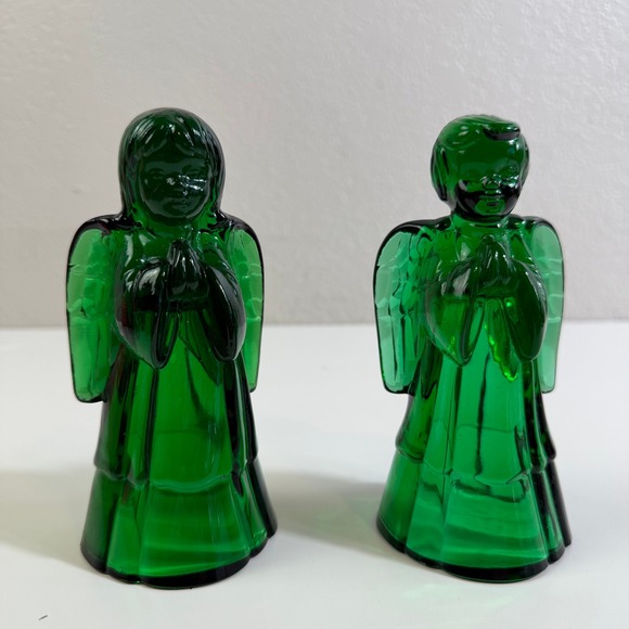 Fenton Other - Fenton Emerald Green Glass Angel Figurines Praying Boy and Girl Set of 2 USA